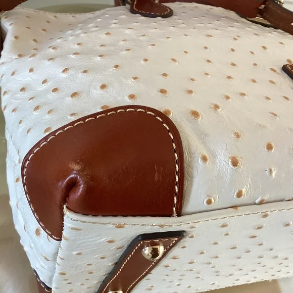 Dooney & Bourke Bone/White Ostrich Leather Dome Satchel Bag Purse Crossbody - Picture 11 of 16
